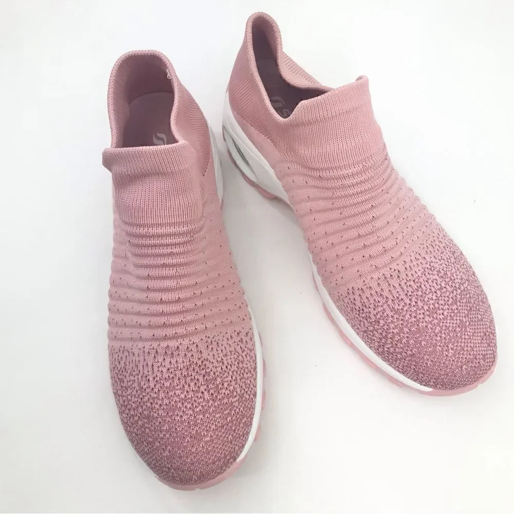 STQ Pink Gradient Air Cushion Speckled Knit Sock Athletic Walking Sneakers